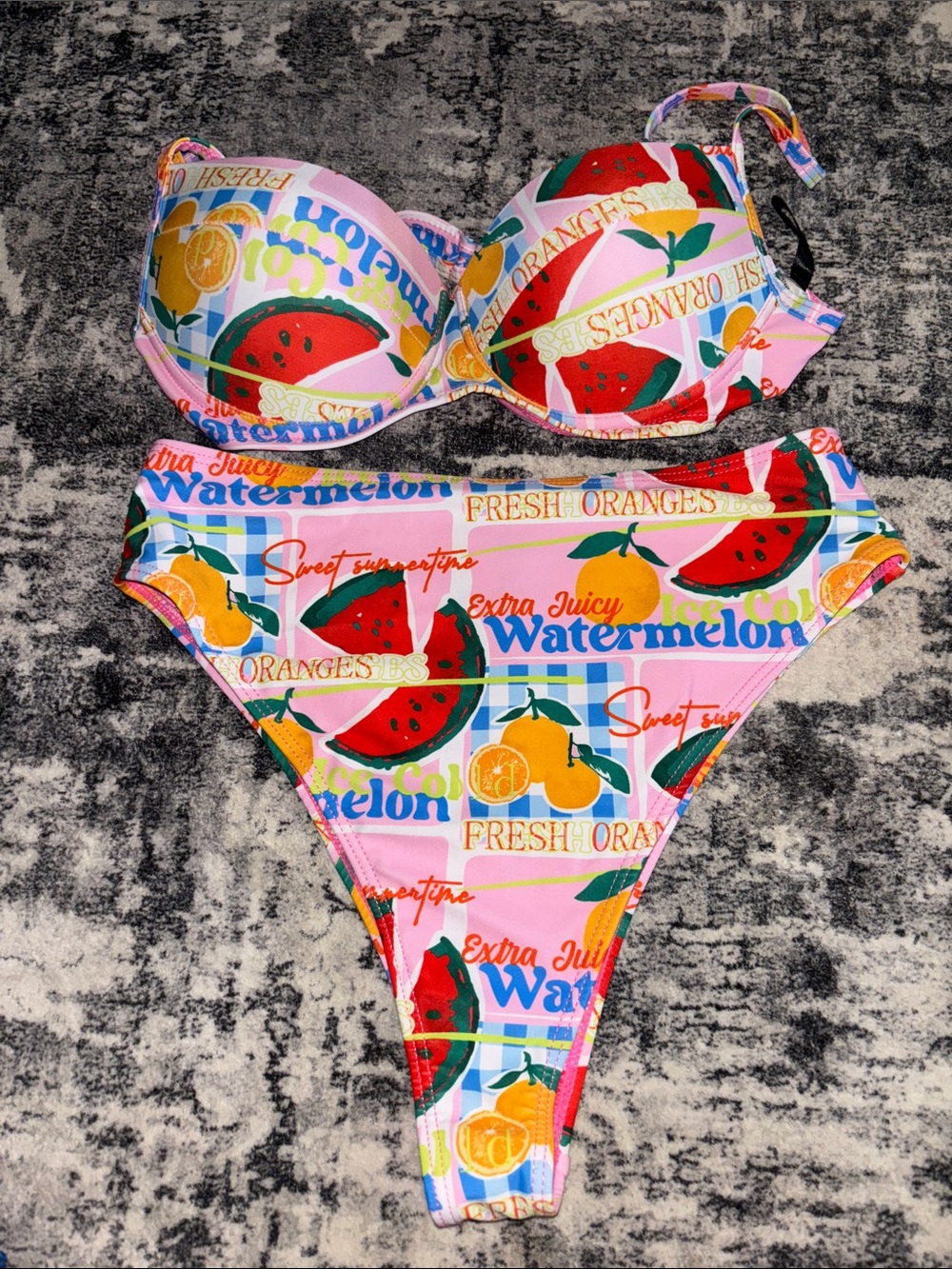 PrettyLittleThing Pink Fruit & Watermelon Print Bikini Set